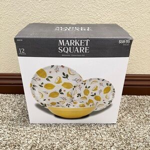 NEW 12 piece lemon/yellow melamine dinnerware set
